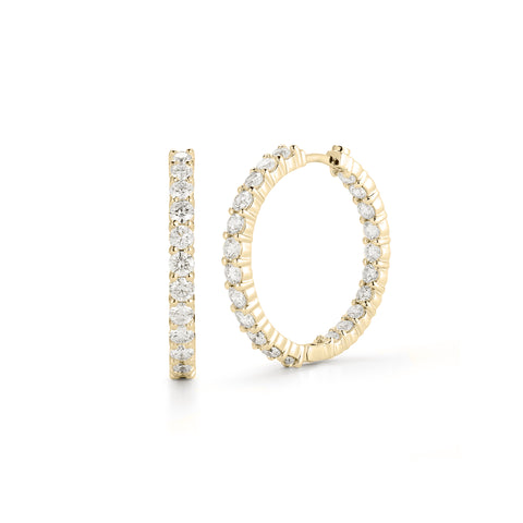 18K YELLOW GOLD SMALL INSIDE OUTSIDE DIAMOND HOOP EARRINGS