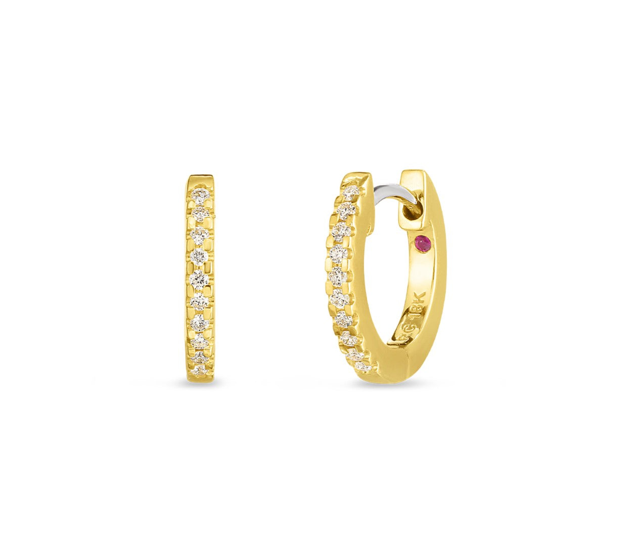 18K YELLOW GOLD DIAMOND EXTRA SMALL HOOP EARRINGS