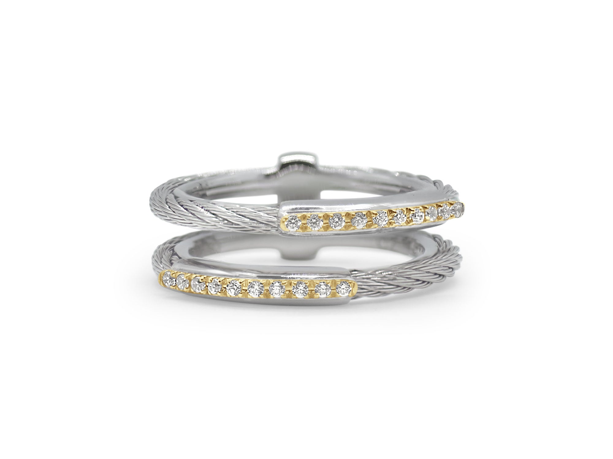 CABLE PETITE CHANNEL BAR RING WITH 18KT GOLD