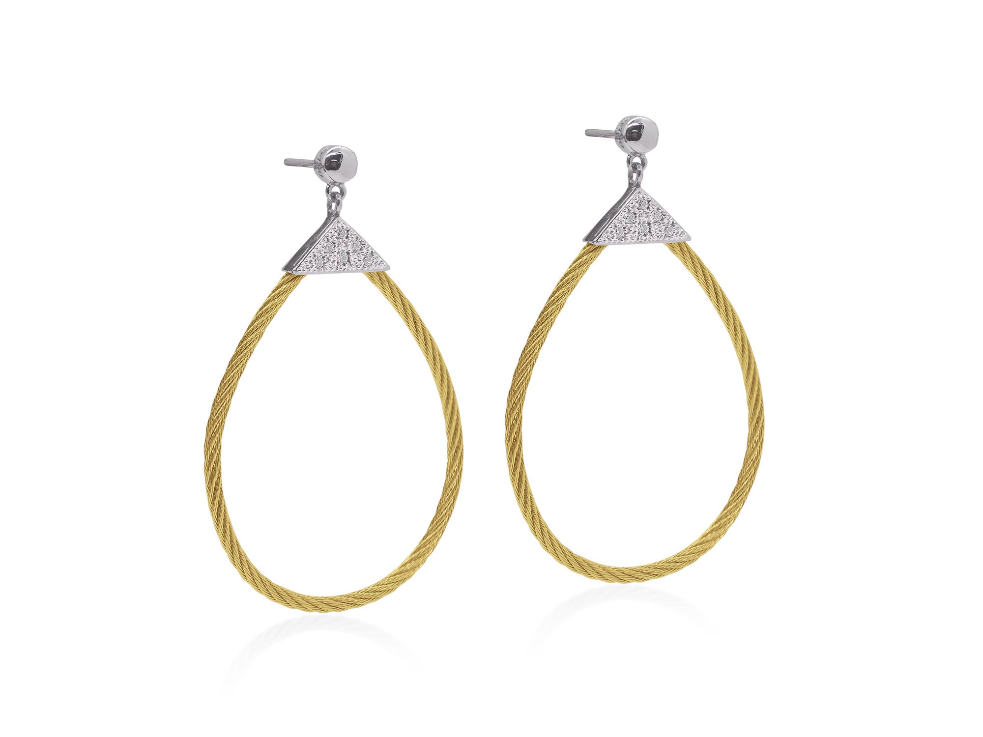 CABLE TRIANGLE TEAR DROP EARRINGS WITH 18K GOLD & DIAMONDS