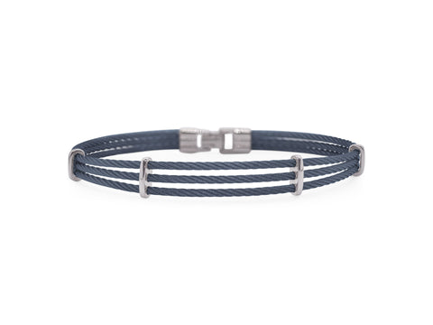 ALOR BLUE STAINLESS STEEL MENS CABLE 3-ROW OPEN BRACELET