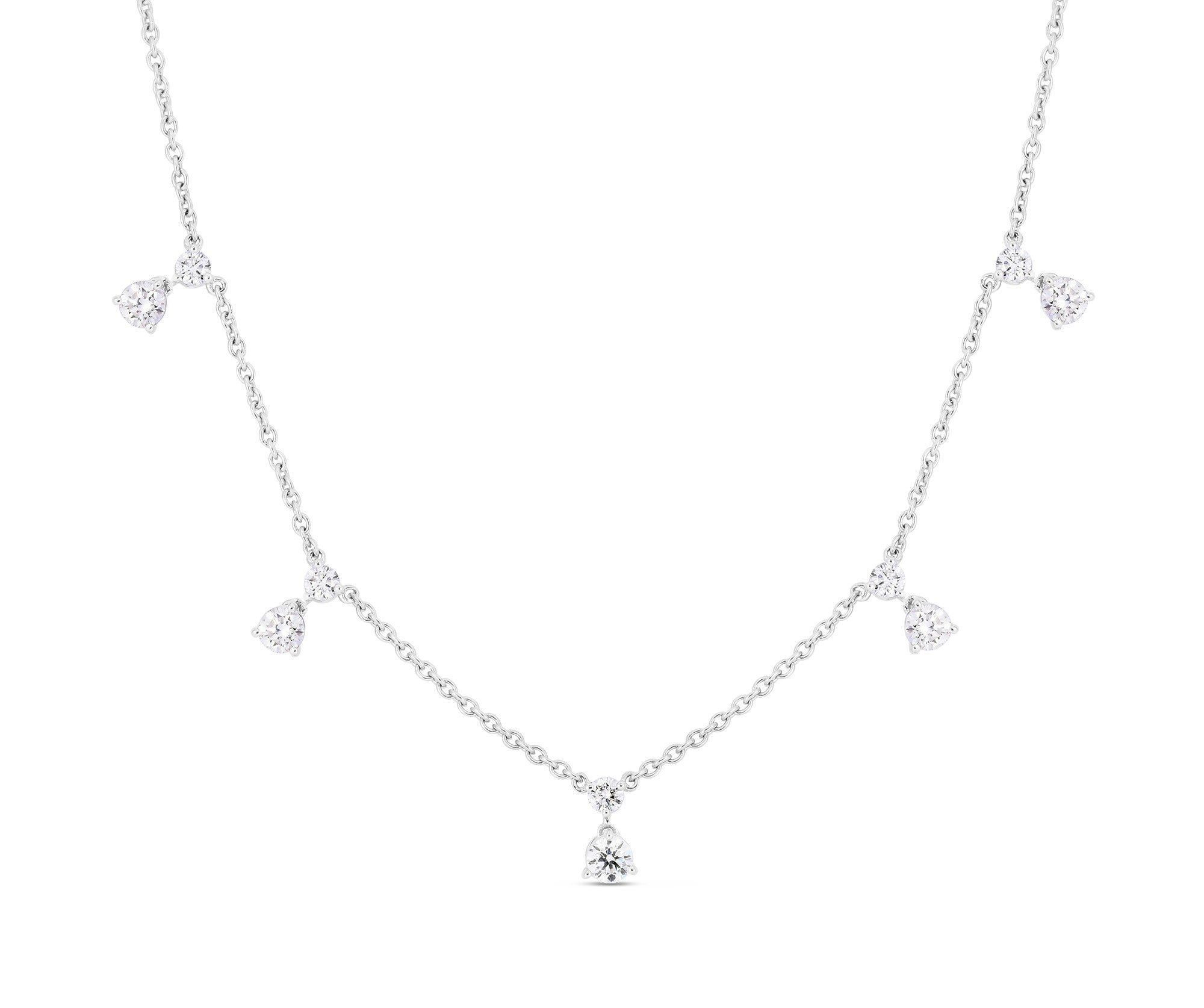 18K WHITE GOLD DIAMONDS BY THE INCH DANGLING 5 STATION NECKLACE