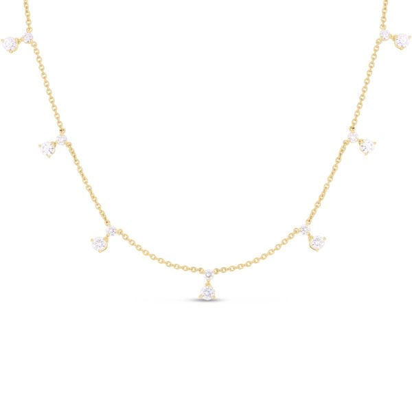 18K YELLOW GOLD DIAMONDS BY THE INCH DANGLING 7 STATION NECKLACE