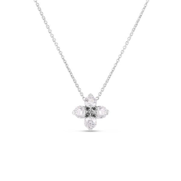 18K WHITE GOLD LOVE IN VERONA DIAMOND FLOWER NECKLACE .55CTW