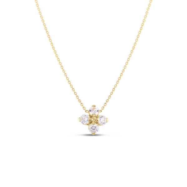 18K YELLOW GOLD LOVE IN VERONA DIAMOND FLOWER NECKLACE .55CTW