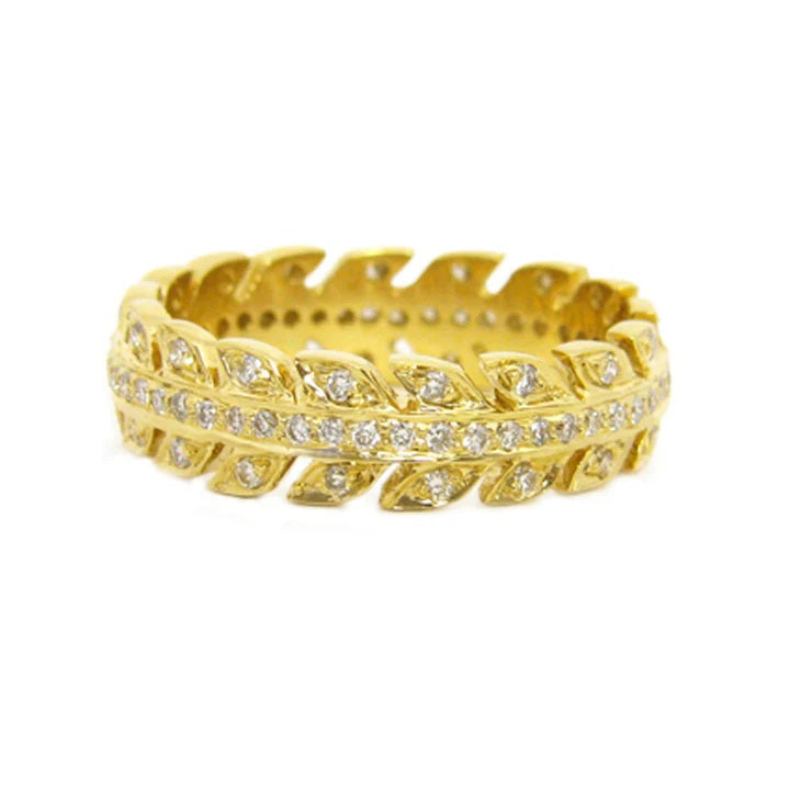 18K YELLOW GOLD WREATH WHITE DIAMOND BAND