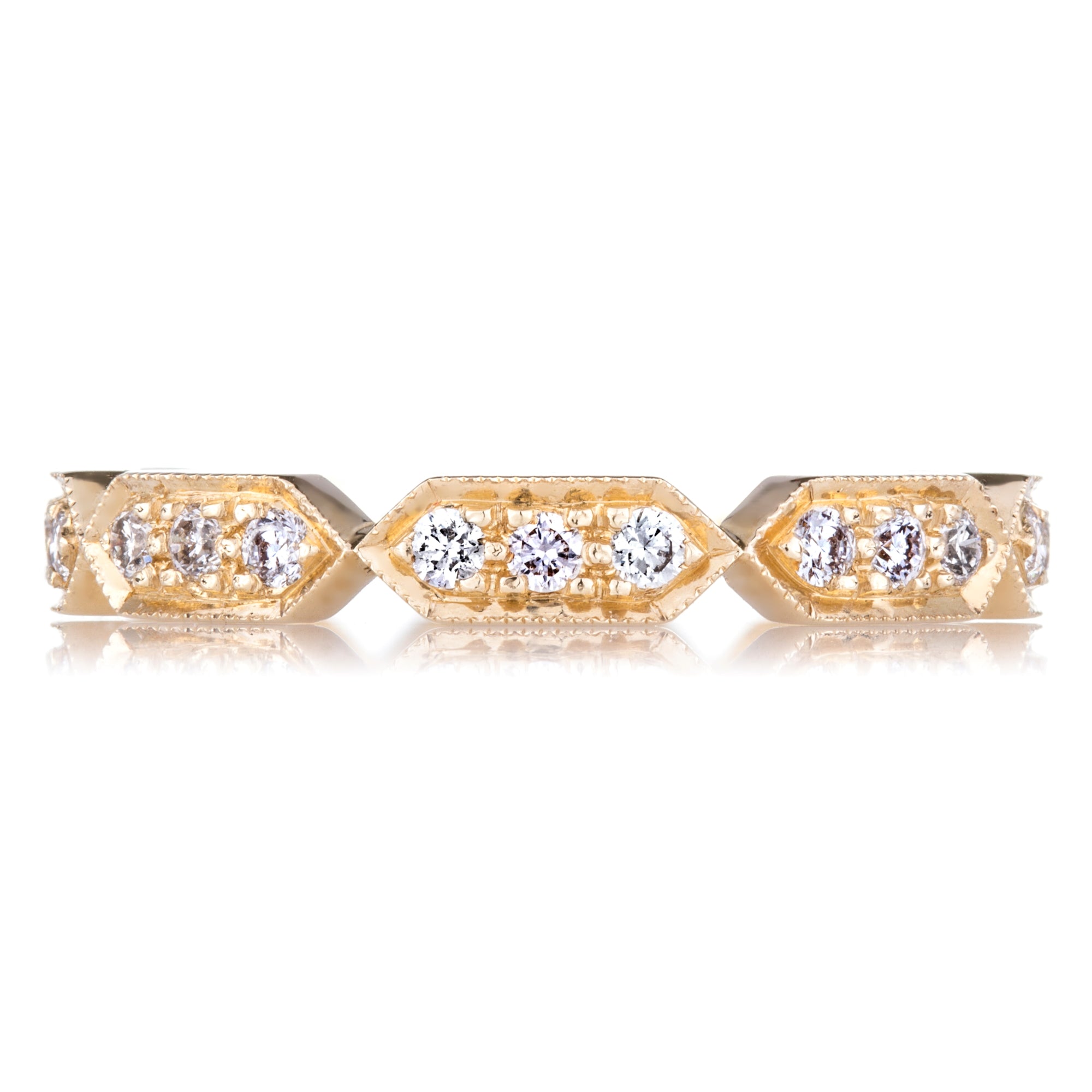 18K YELLOW GOLD DECO WHITE DIAMOND BAND