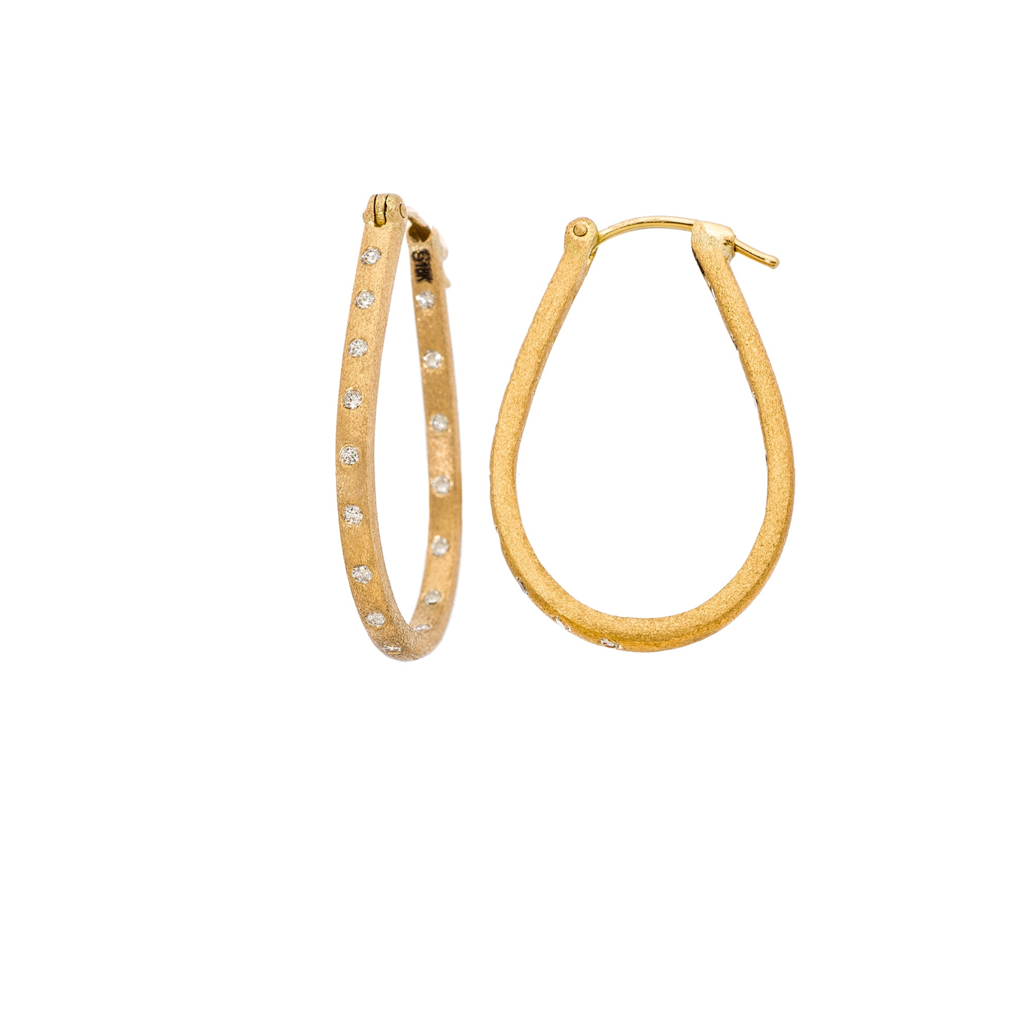 18K YELLOW GOLD DUNES WHITE DIAMOND OVAL HOOPS