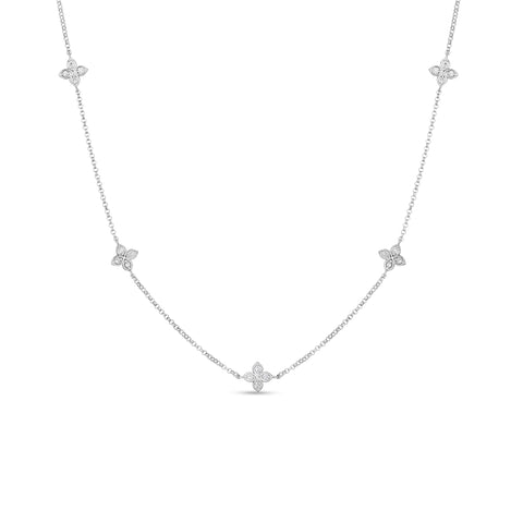 18K WHITE GOLD LOVE BY THE INCH 5 STATION FLOWER NECKLACE