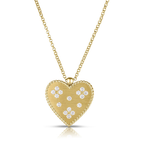 18K YELLOW GOLD AND DIAMOND VENETIAN PRINCESS HEART NECKLACE