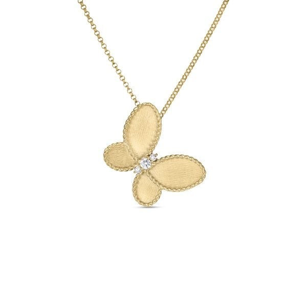 18K YELLOW GOLD JASMINE DIAMOND & SATIN FINISH BUTTERFLY NECKLACE