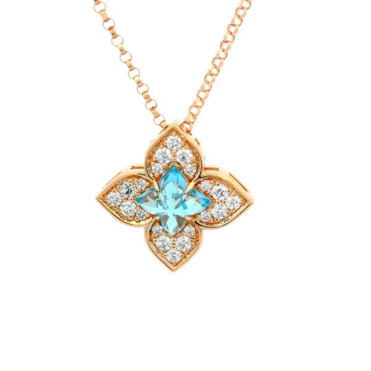 ROBERTO COIN 18K ROSE GOLD DIAMOND AND BLUE TOPAZ PENDANT