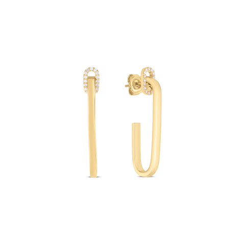 18K YELLOW GOLD NAVARRA DIAMOND SINGLE LINK DROP EARRINGS