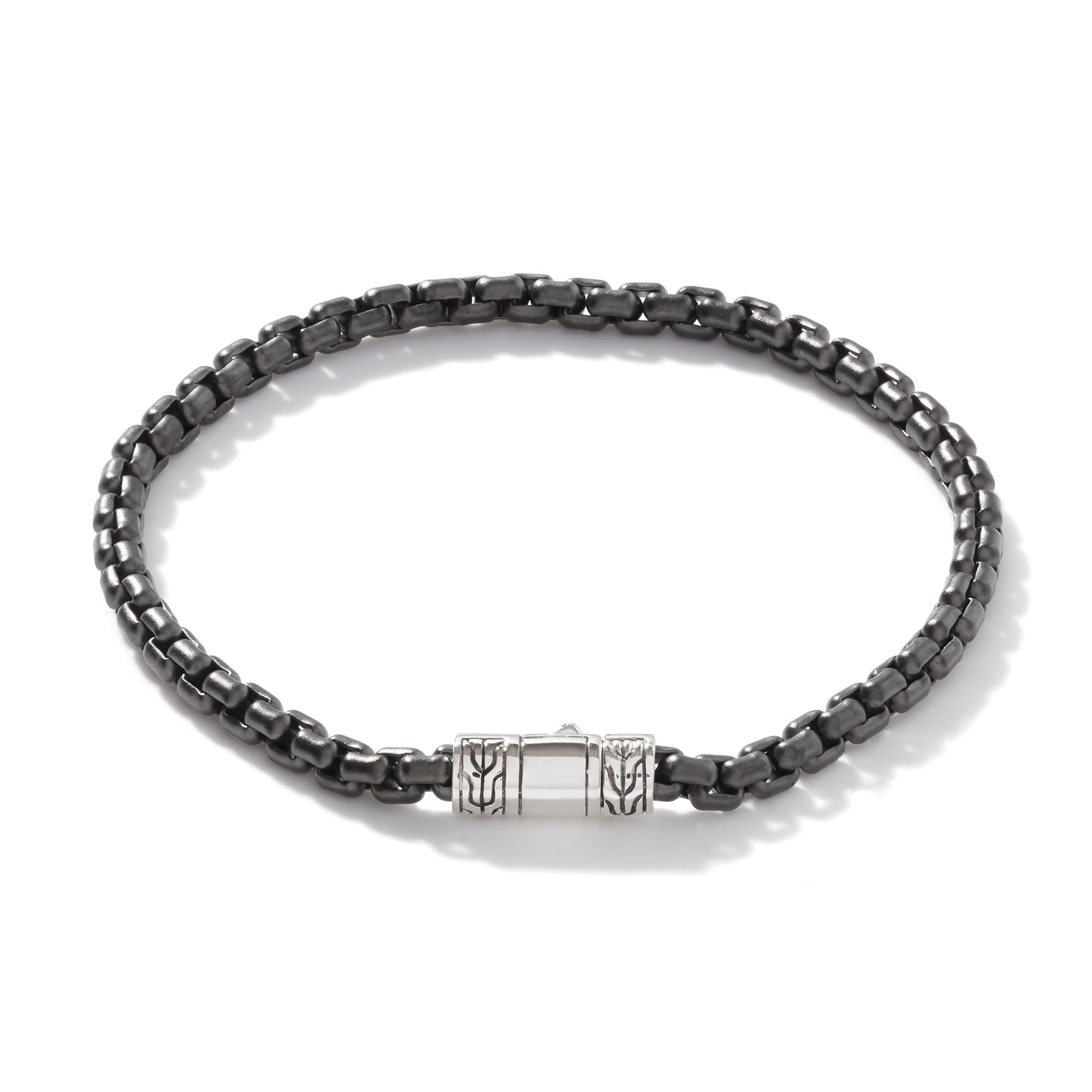 DARK STERLING SILVER 4MM BOX CHAIN BRACELET WITH PUSHER CLASP