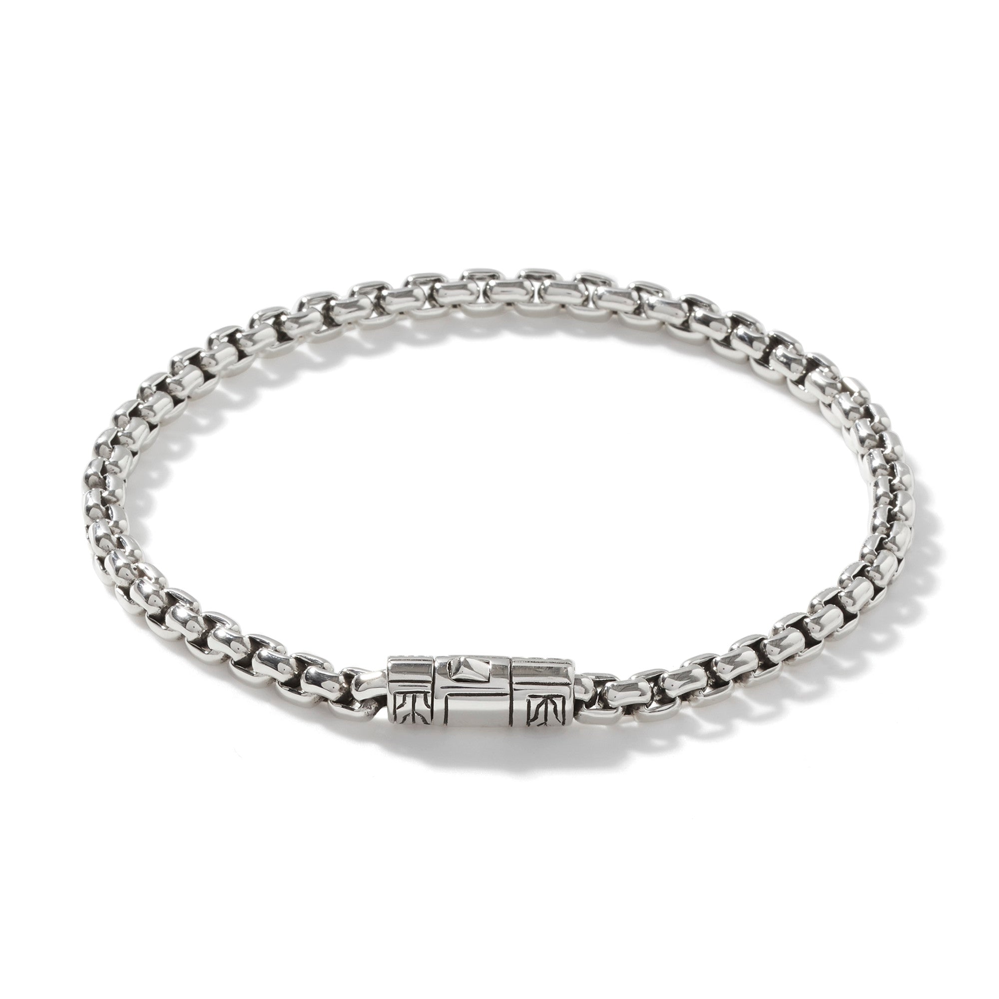 STERLING SILVER 4MM BOX CHAIN BRACELET WITH PUSHER CLASP