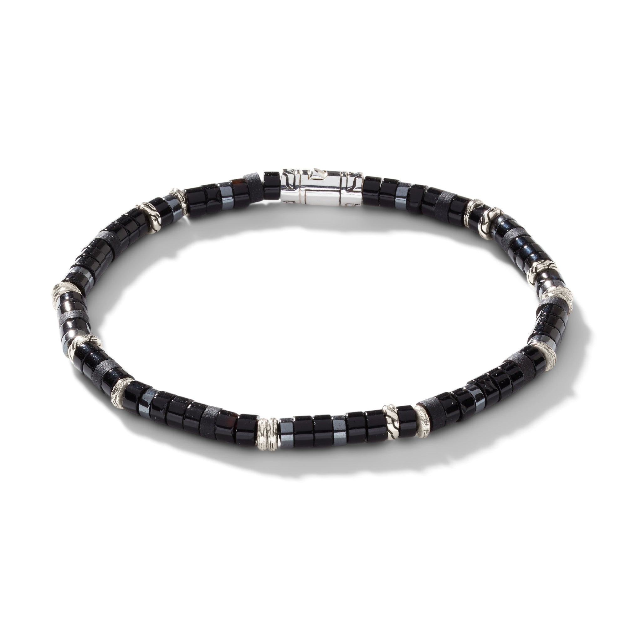 STERLING SILVER HEISHI BLACK ONYX AND HEMATITE BRACELET