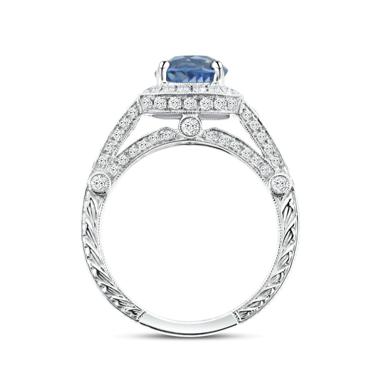 18K WHITE GOLD PERIWINKLE SAPPHIRE AND DIAMOND RING