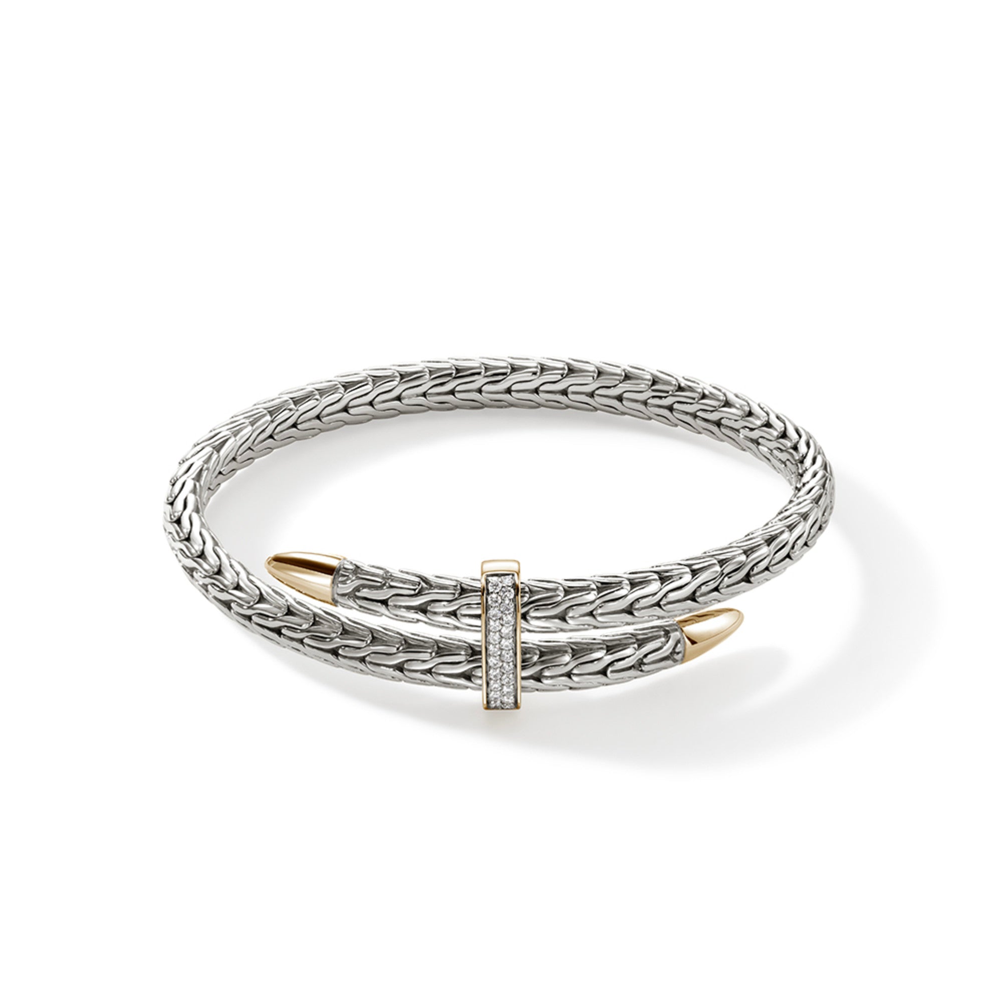 Spear Flex Cuff,  Silver, Gold, Diamonds