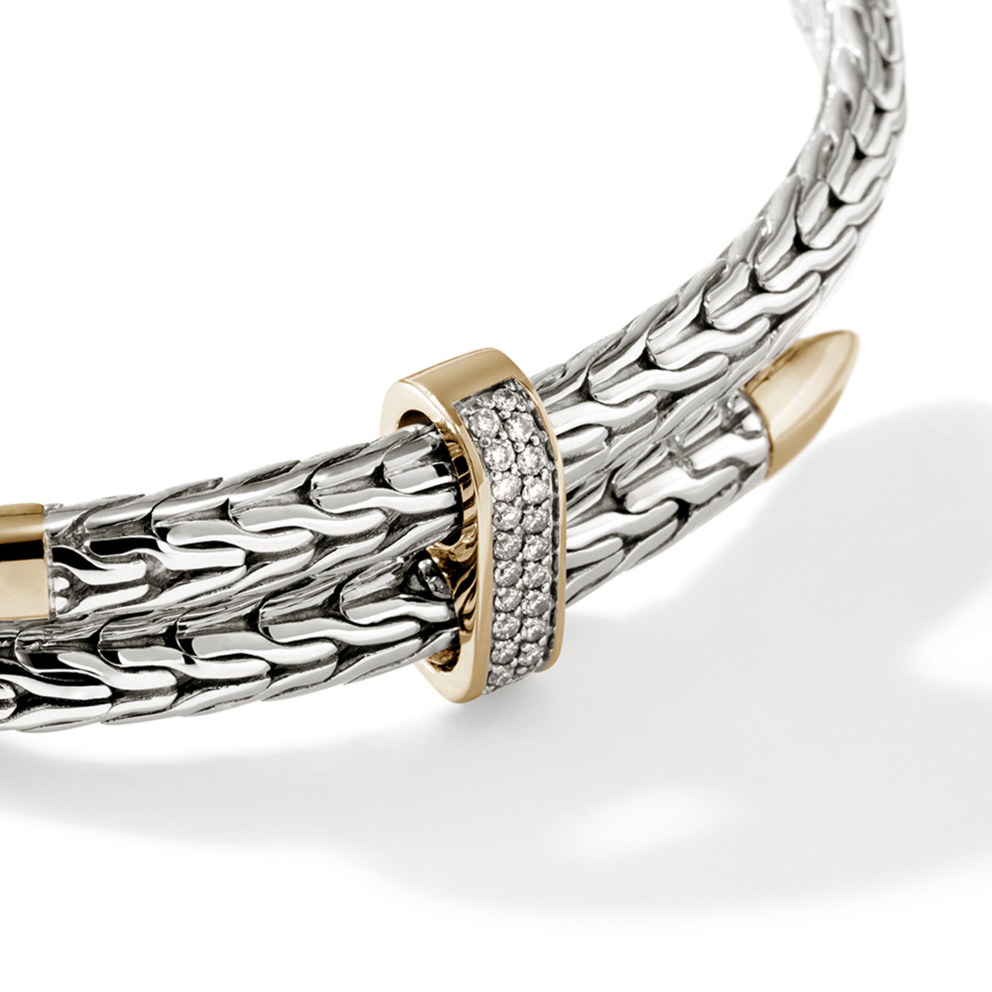 Spear Flex Cuff,  Silver, Gold, Diamonds