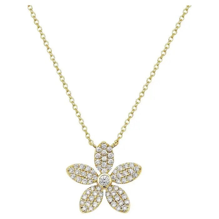 18K YELLOW GOLD DIAMOND FLOWER NECKLACE