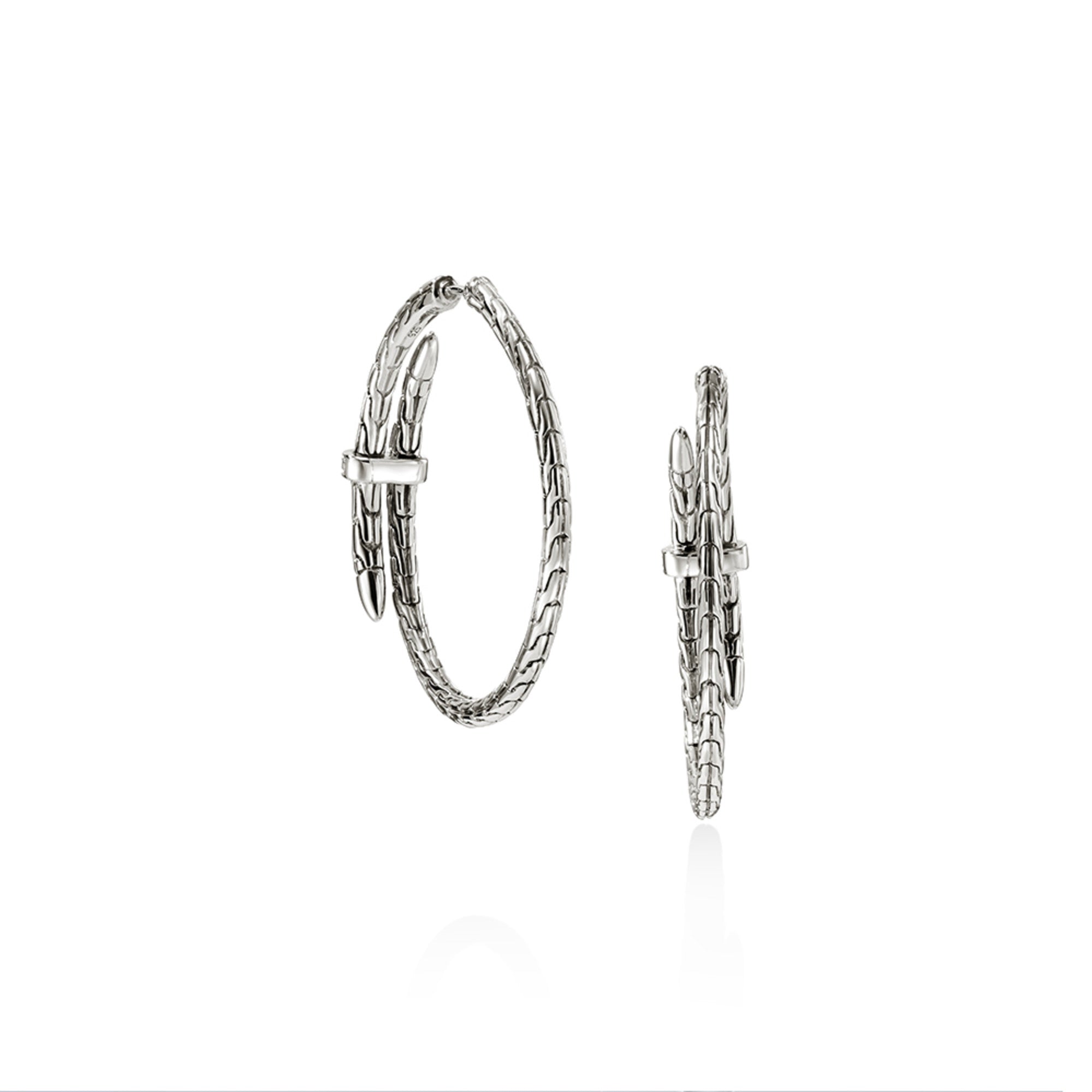 Spear Hoop Earring, Silver, Diamonds