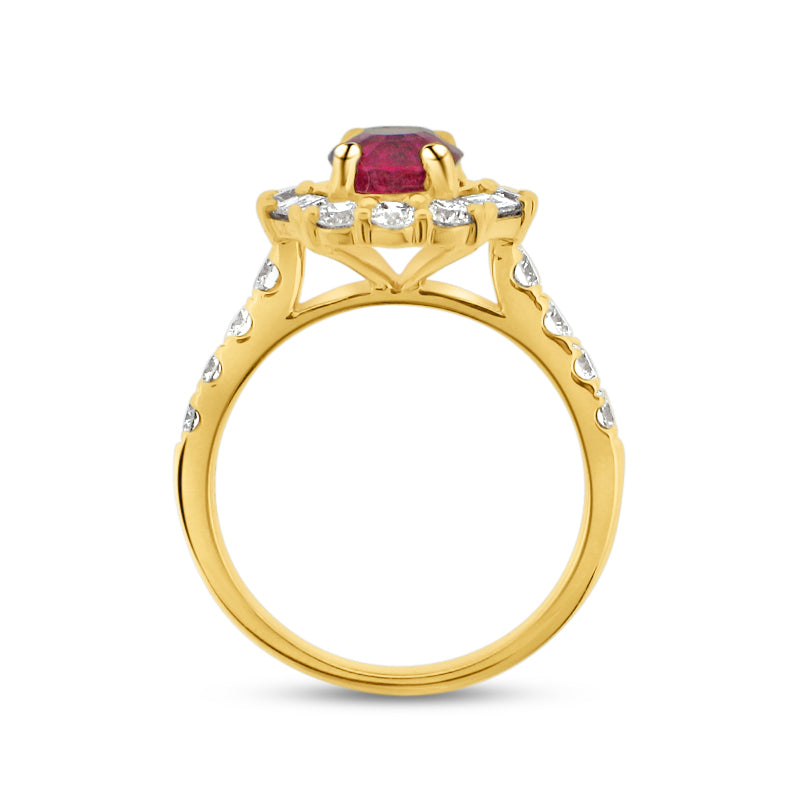 18K YELLOW GOLD PINK TOURMALINE AND DIAMOND RING