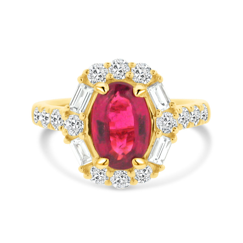 18K YELLOW GOLD PINK TOURMALINE AND DIAMOND RING