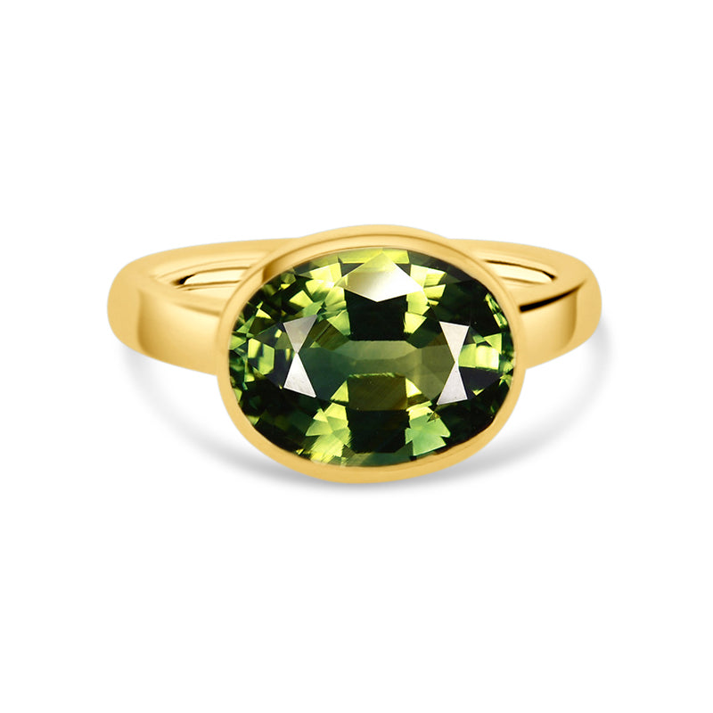 18K YELLOW GOLD BEZEL SET 6.85CT GREEN SAPPHIRE RING