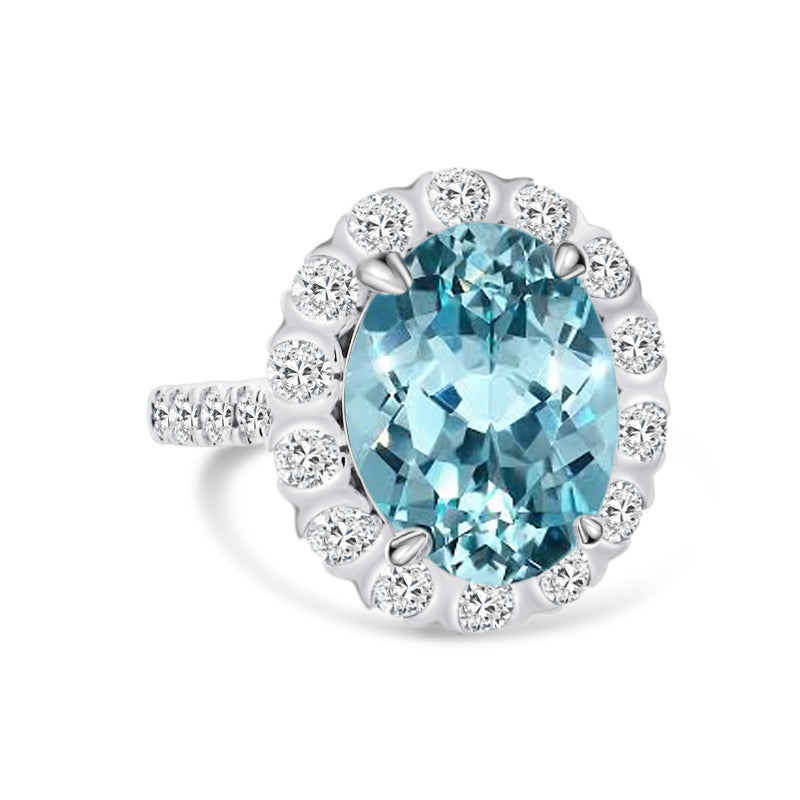 18K WHITE GOLD AQUAMARINE AND DIAMOND RING