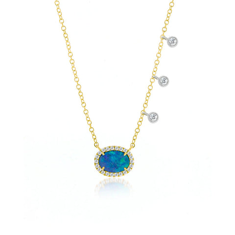 14K YELLOW GOLD OPAL AND DIAMOND BEZEL NECKLACE