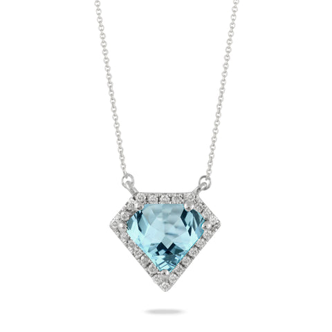 14K WHITE GOLD DIAMOND NECKLACE WITH SKY BLUE TOPAZ