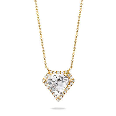 18K YELLOW GOLD DIAMOND AND WHITE TOPAZ NECKLACE