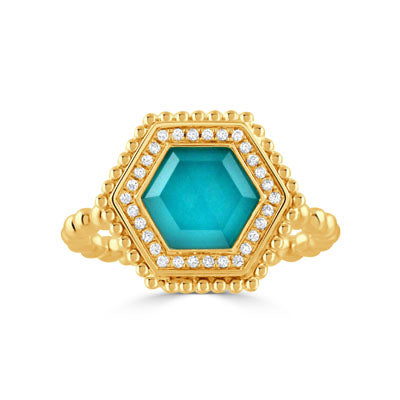 18K YELLOW GOLD TURQUISE AND DIAMOND RING