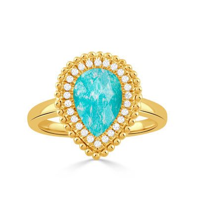 18K YELLOW GOLD AMAZONITE AND DIAMOND RING