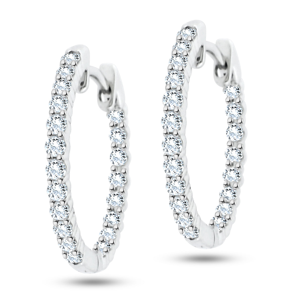 18K WHITE GOLD INSIDE OUT DIAMOND HOOPS .72CT