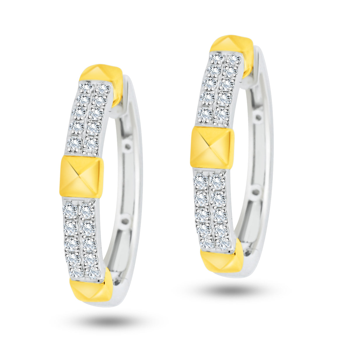 18K YELLOW & WHITE GOLD ROCKSTAR DIAMOND HOOPS