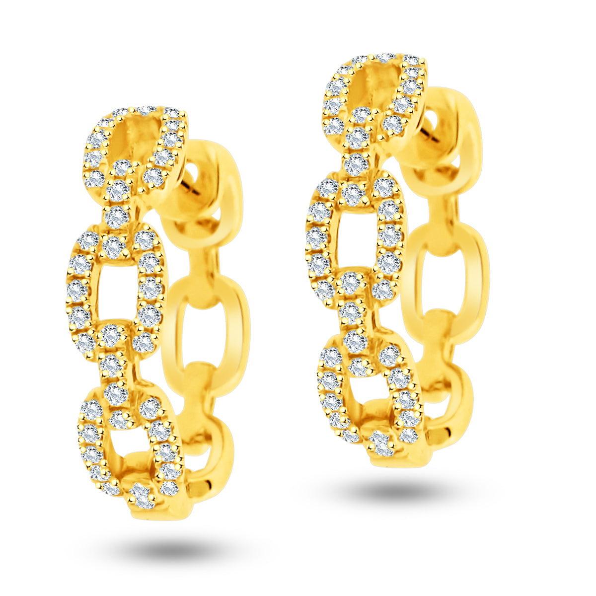 18K YELLOW GOLD DIAMOND LINK HOOPS