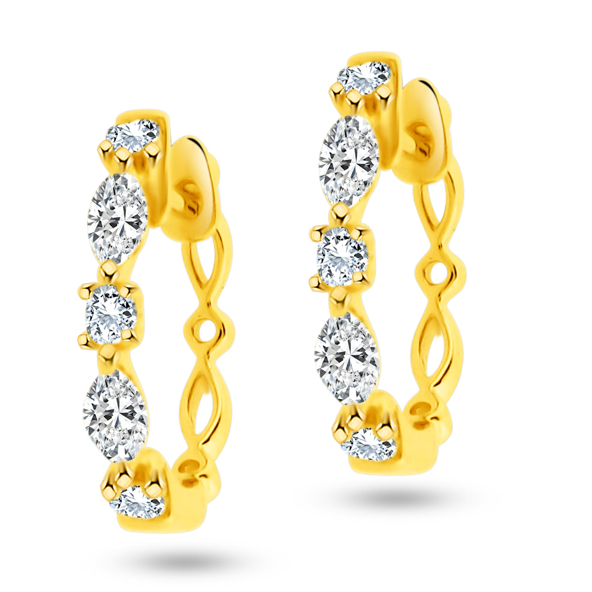 18K YELLOW GOLD MIXED SHAPE DIAMOND HOOPS