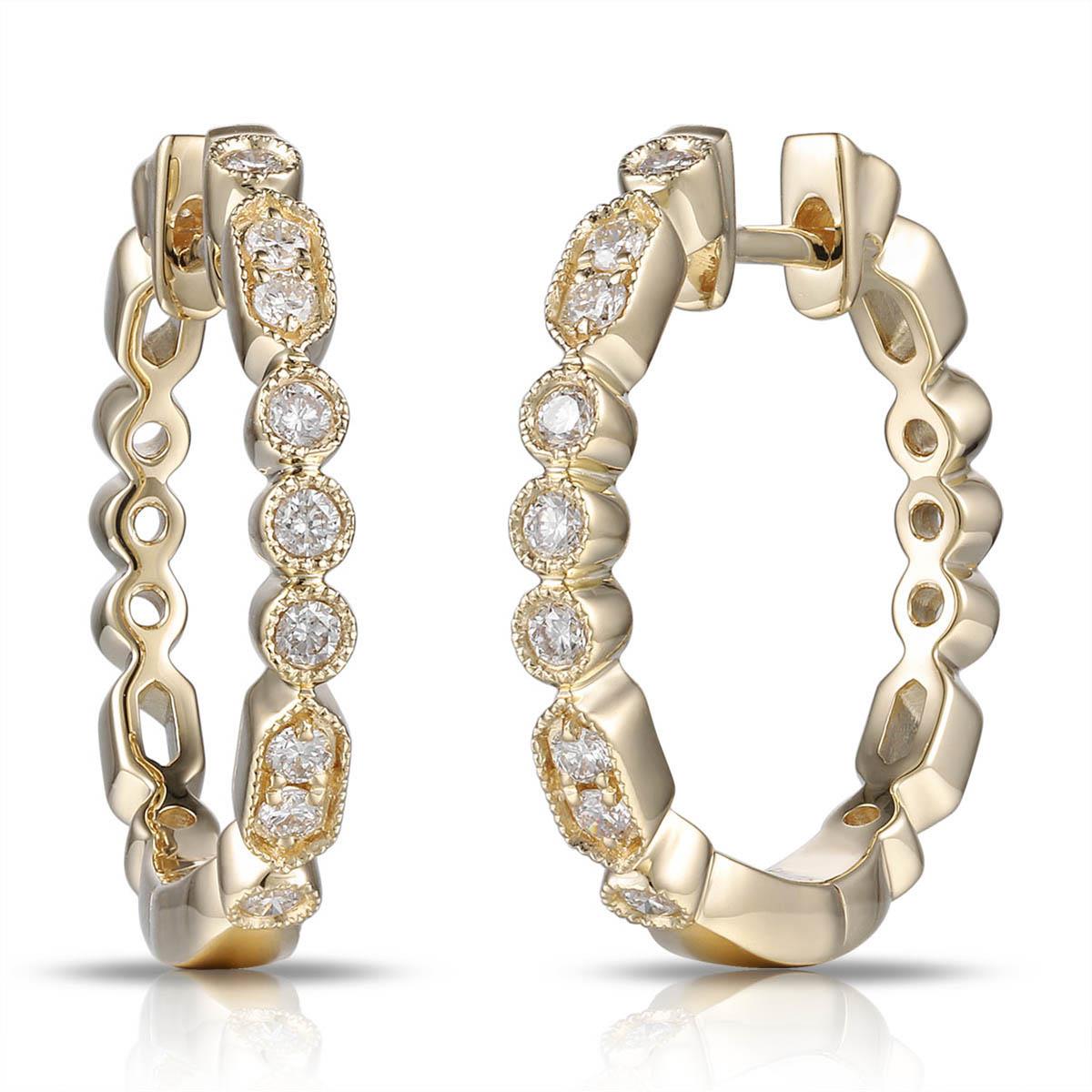 18K YELLOW GOLD MIXED SHAPE DIAMOND HOOPS