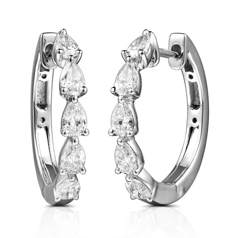 18K WHITE GOLD PEAR CUT DIAMOND HOOPS