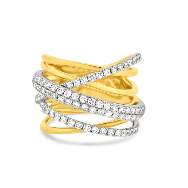 PRIVE' 18K WHITE AND YELLOW GOLD DIAMOND CRISS CROSS BAND