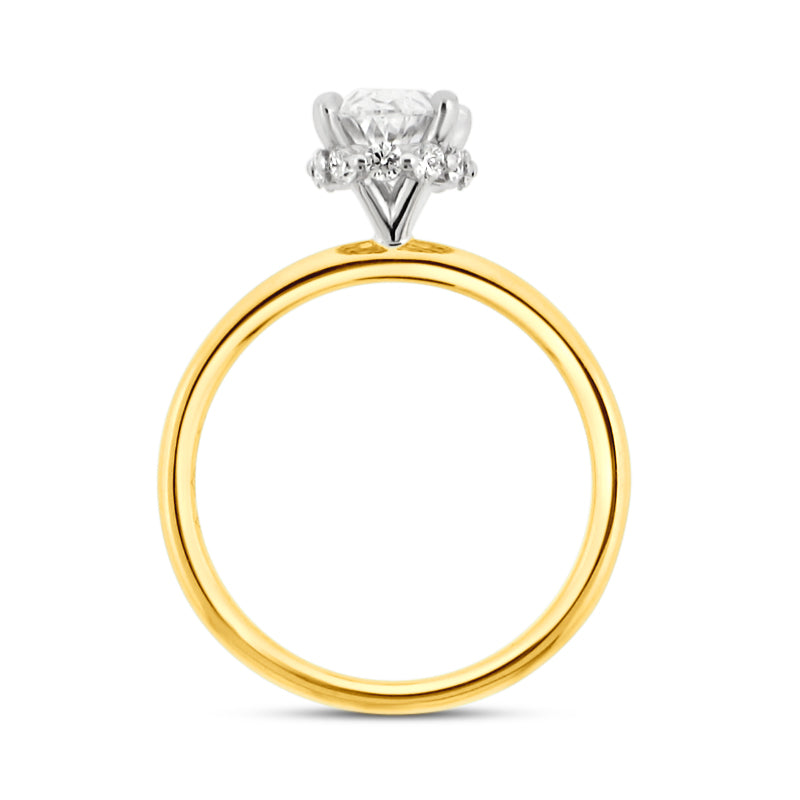 PRIVE' 18K YELLOW GOLD LAB GROWN OVAL DIAMOND ENGAGEMENT RING