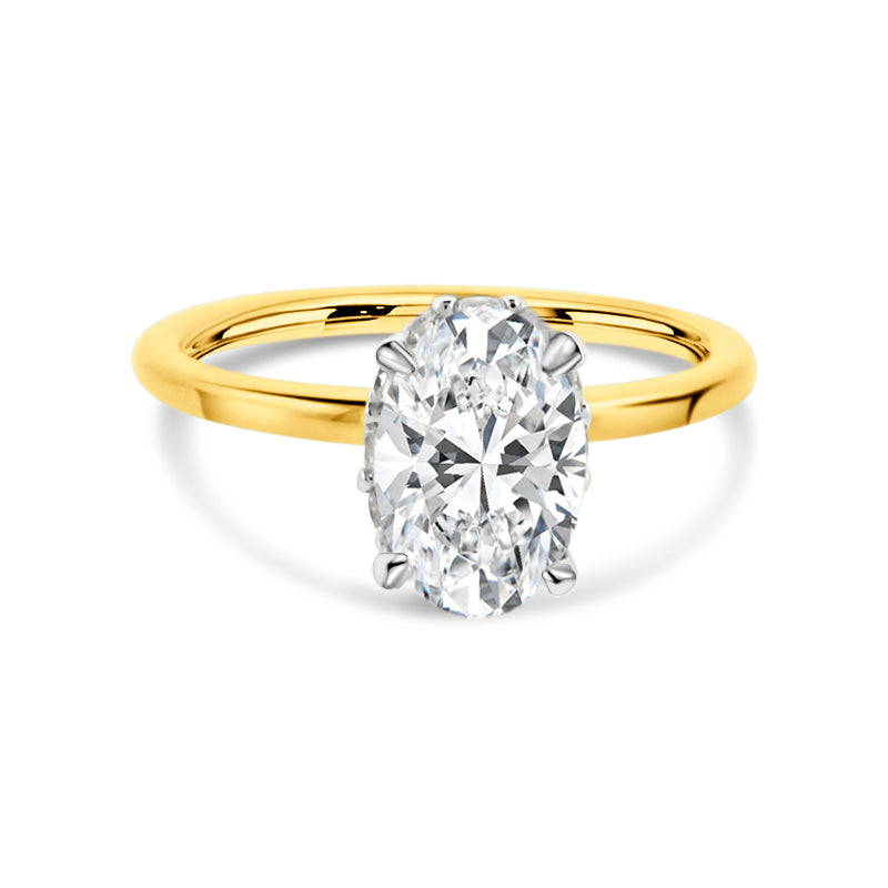 PRIVE' 18K YELLOW GOLD LAB GROWN OVAL DIAMOND ENGAGEMENT RING