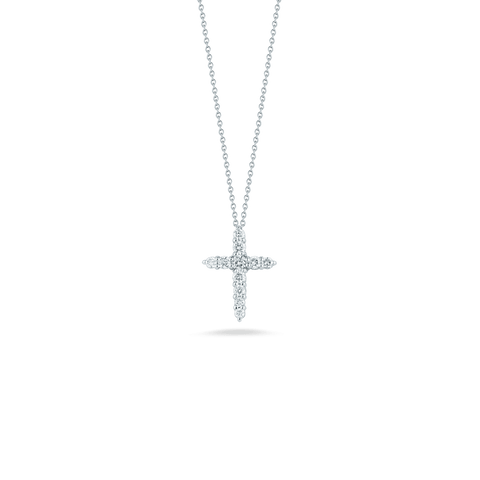 18K WHITE GOLD TINY TREASURES DIAMOND TAPERED CROSS NECKLACE