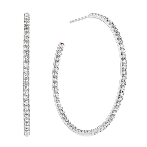 18K WHITE GOLD LARGE INSIDE OUTSIDE OPEN THE PERFECT DIAMOND HOOP EARRINGS