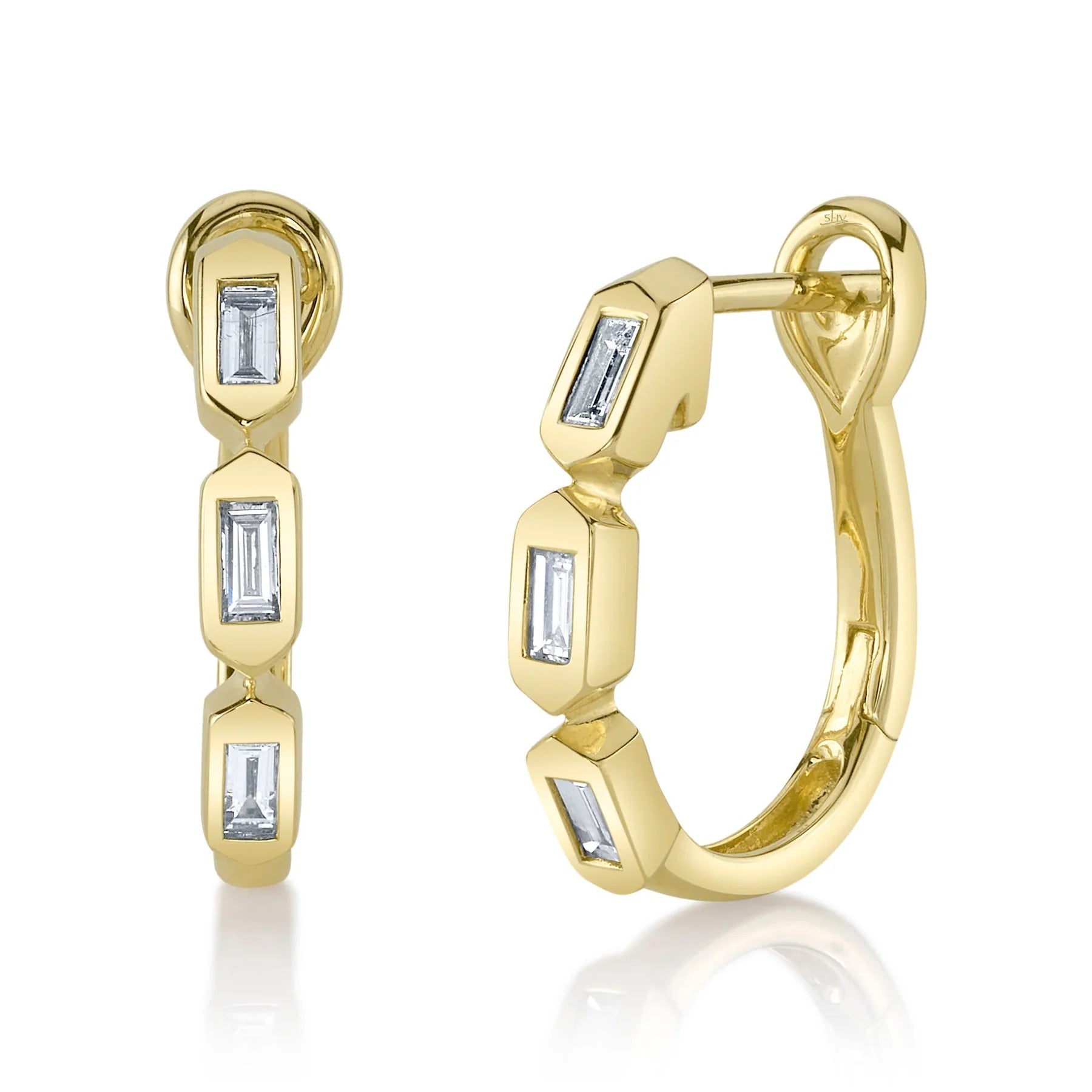 14K YELLOW GOLD BAGUETTE DIAMOND HOOPS