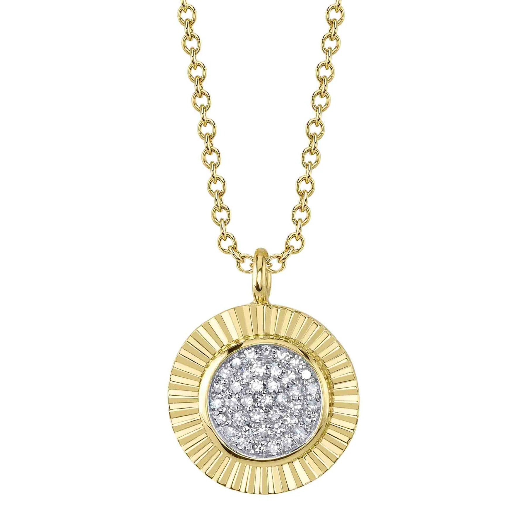 14K YELLOW GOLD PAVE DIAMOND CIRCLE NECKLACE