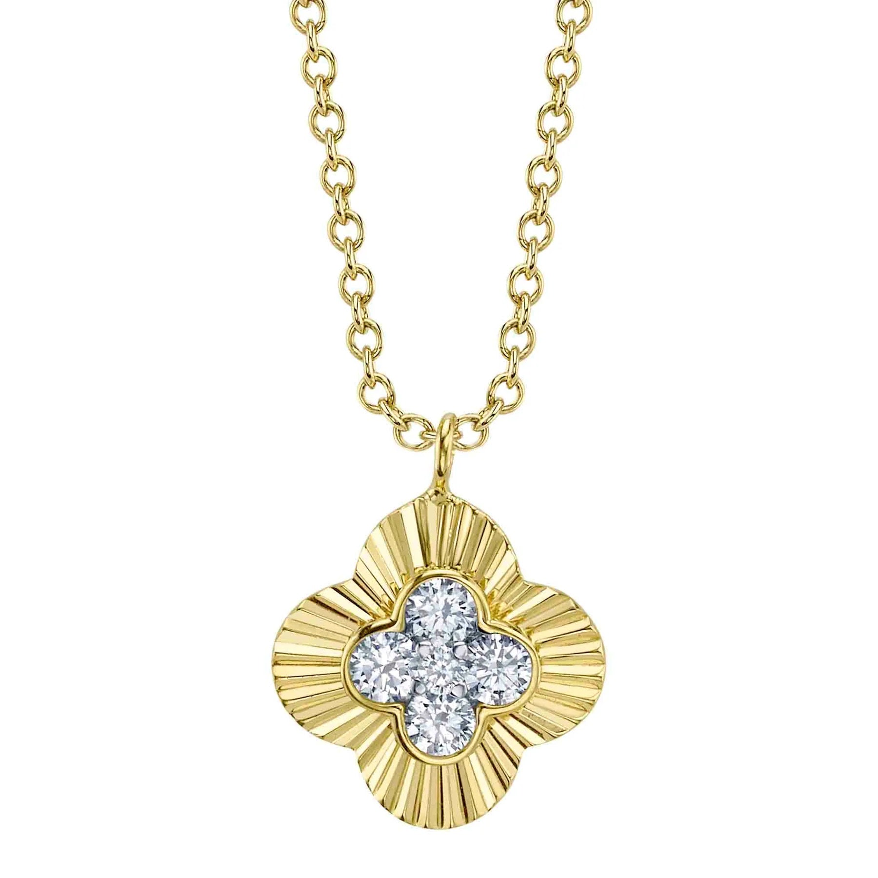 14K YELLOW GOLD AND DIAMOND CLOVER NECKLACE