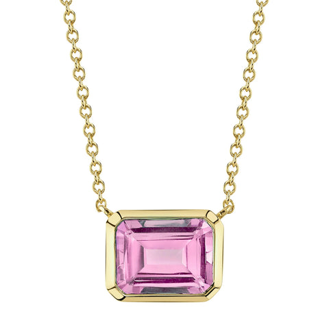 14K YELLOW GOLD PINK TOPAZ NECKLACE