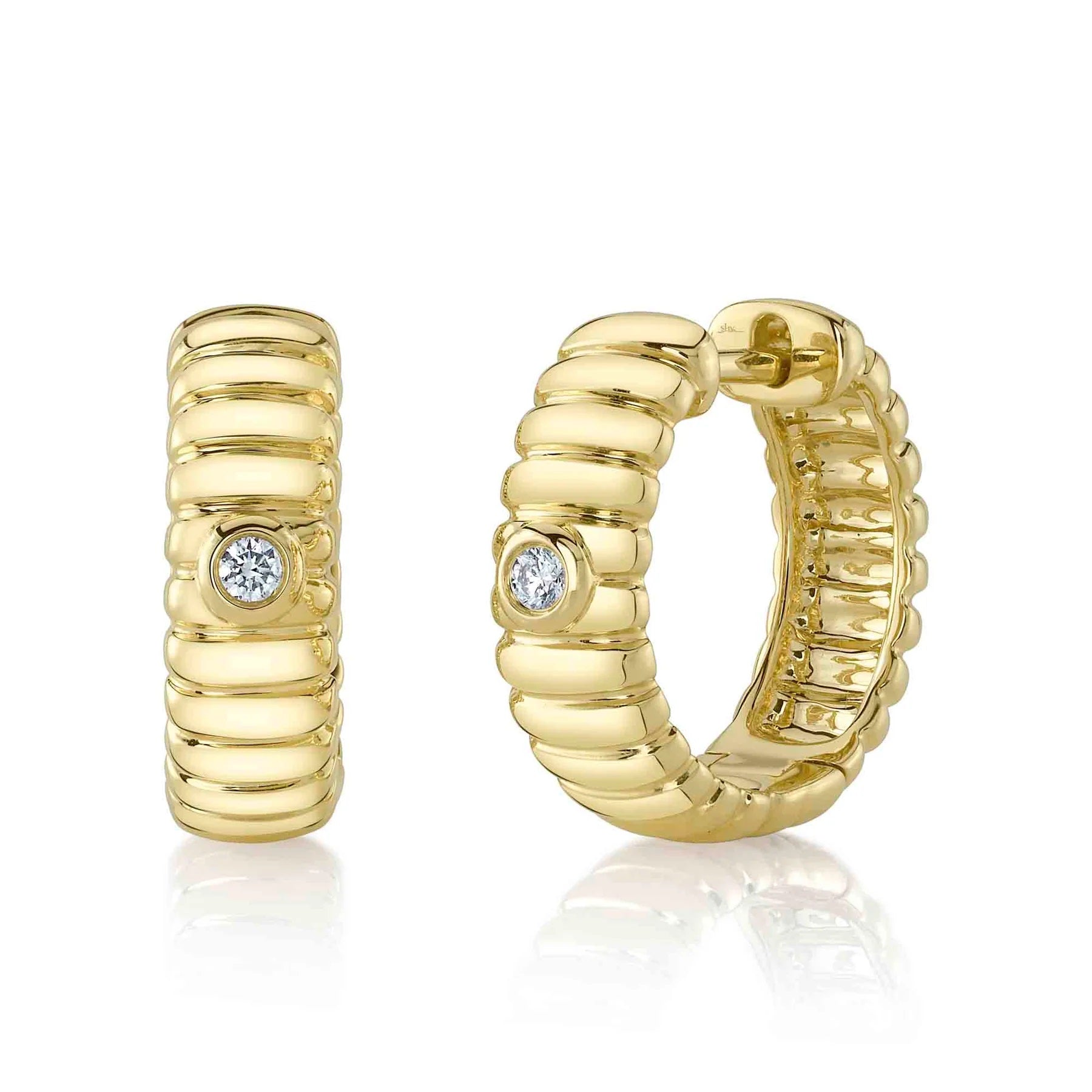 14K YELLOW GOLD DIAMOND BEZEL HOOPS